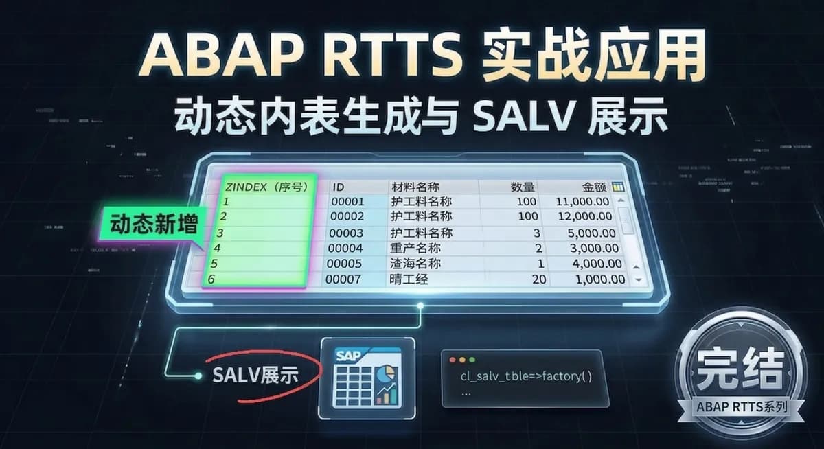视频主要探讨ABAP中的RTTS(RunTime Type Services)技术,P3:RTTS动态编程实战:动态内表